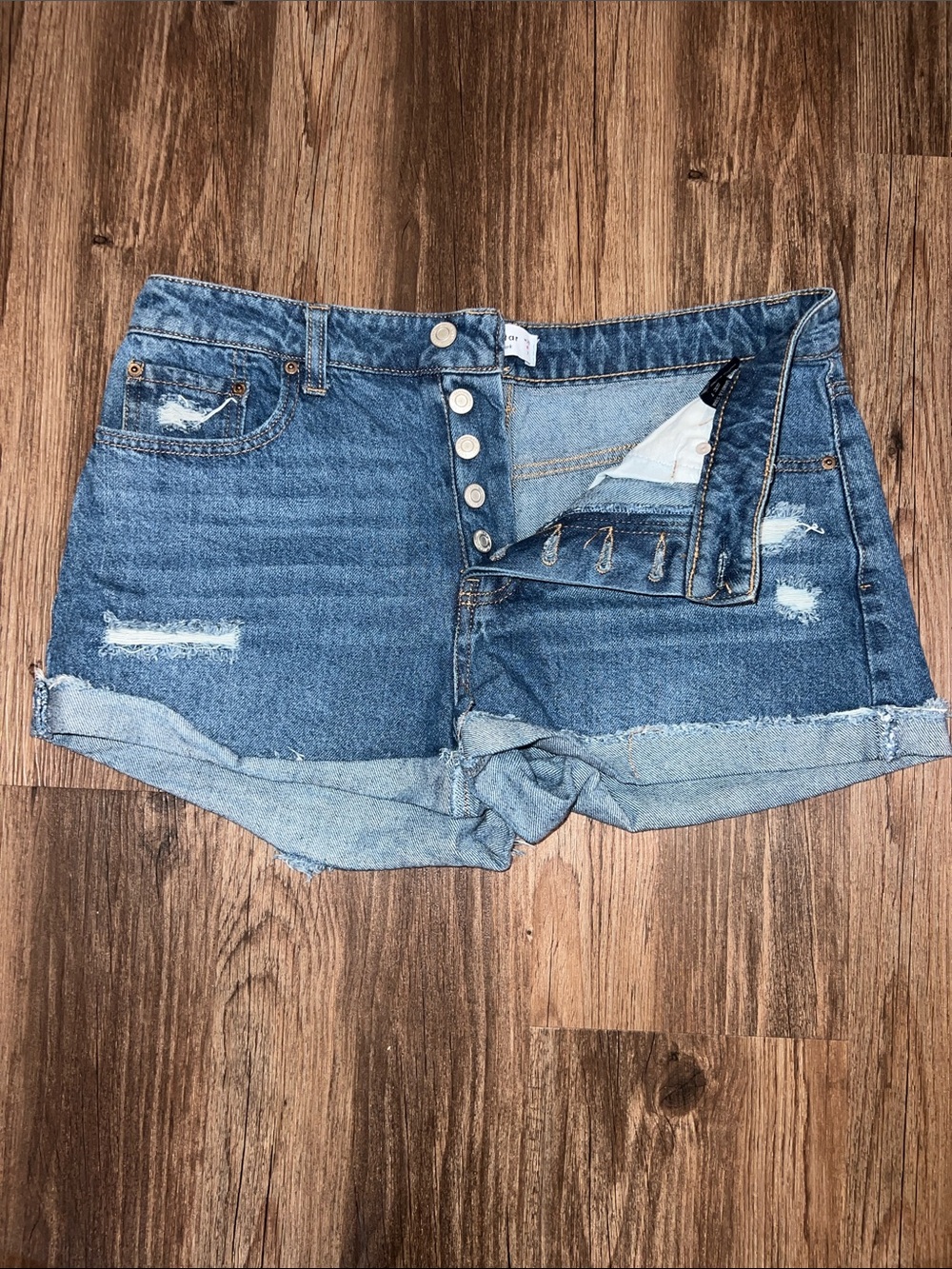 Vanilla Star Blue Distressed Cuffed Denim Shorts